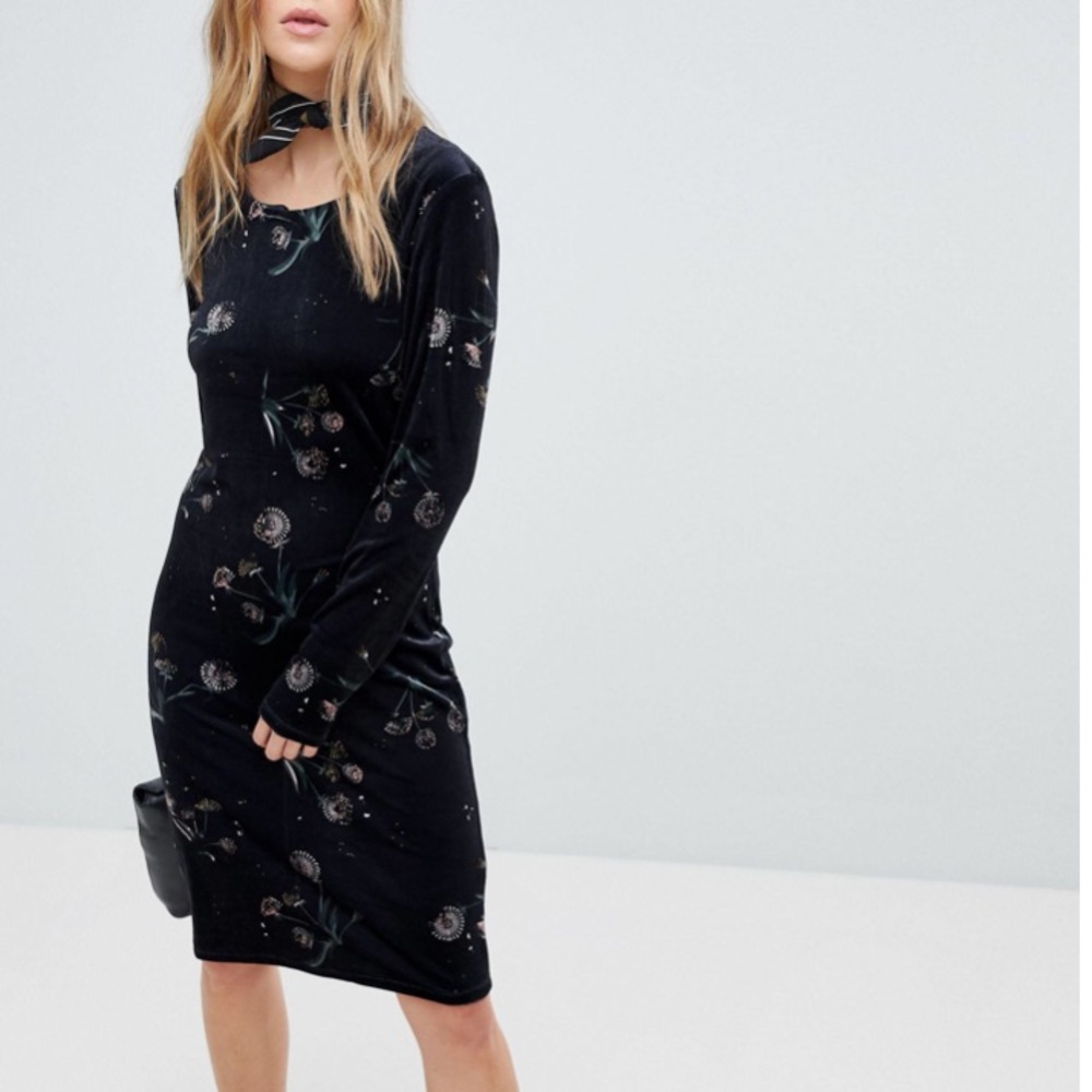 ASOS Vila Velvet Floral Dress